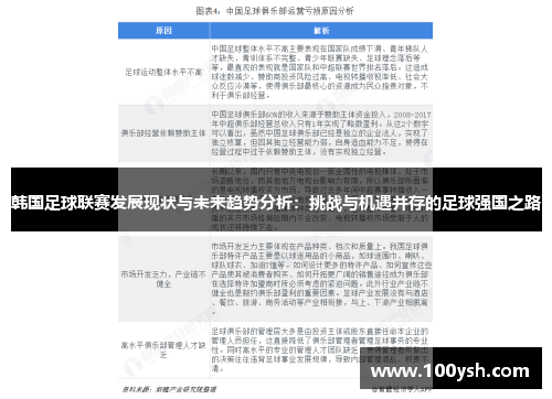 韩国足球联赛发展现状与未来趋势分析：挑战与机遇并存的足球强国之路