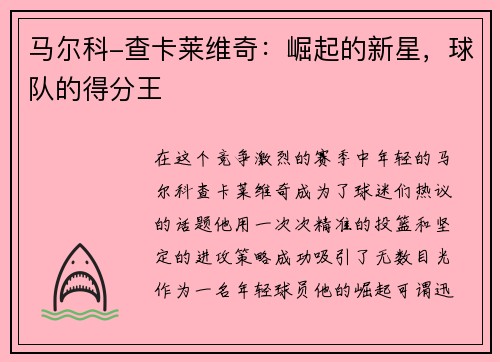 马尔科-查卡莱维奇：崛起的新星，球队的得分王